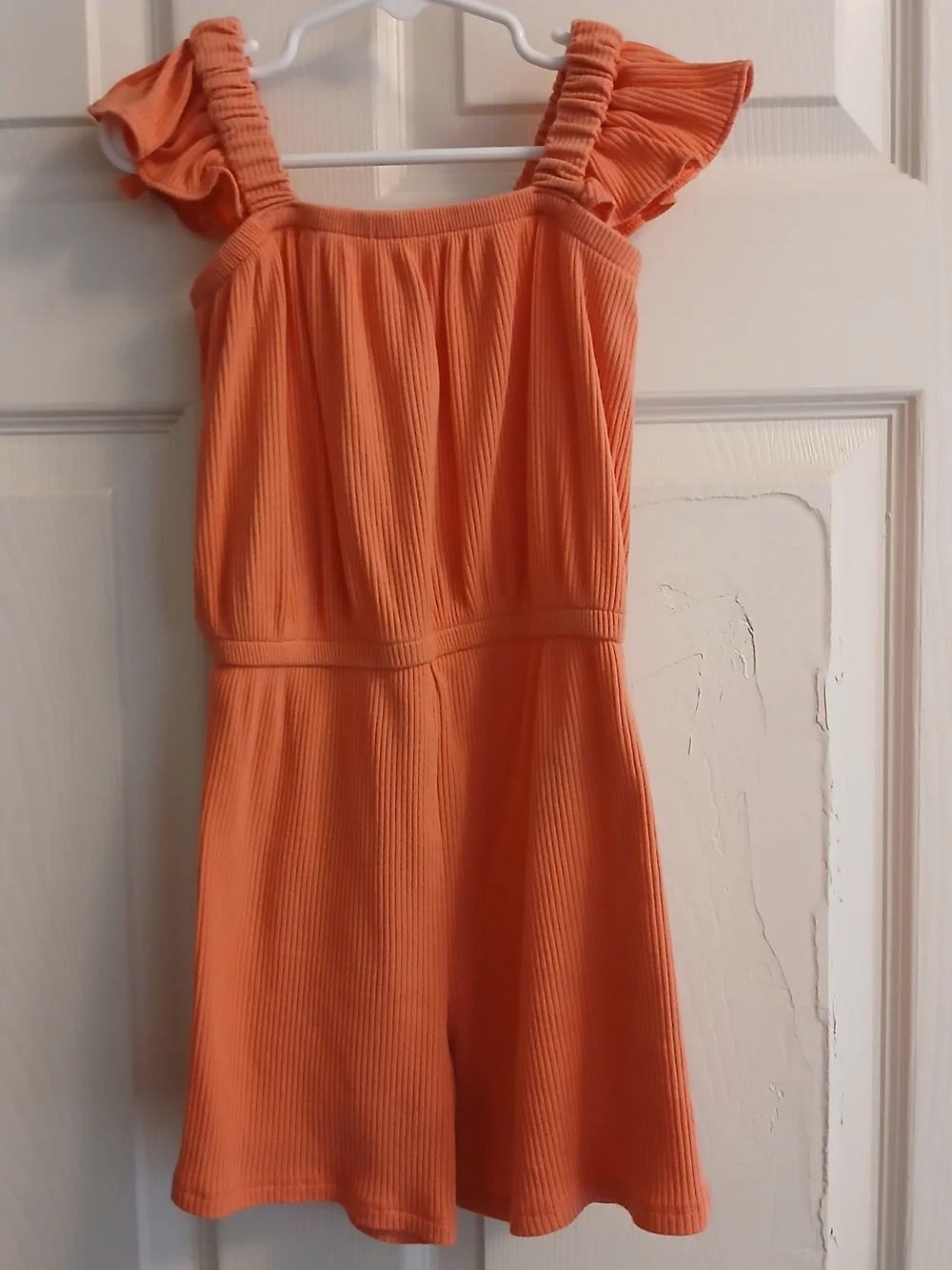 Old Navy Girls Orange Ribbed Romper with Ruffle Straps